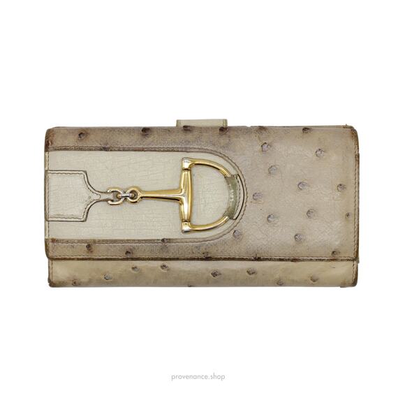 🔴 Gucci Horsebit Long Wallet - Ivory Ostrich Leather - Picture 1 of 10